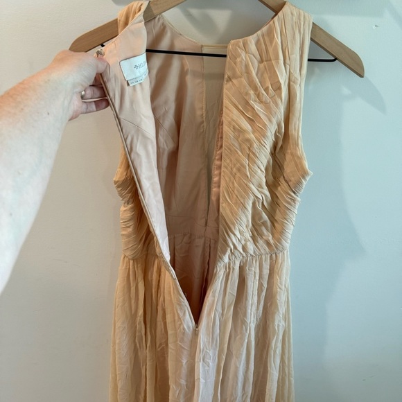 Anthropologie BHLDN Aurelie 100% Silk Peach Pleated Maxi Dress Size 4 - Picture 6 of 8